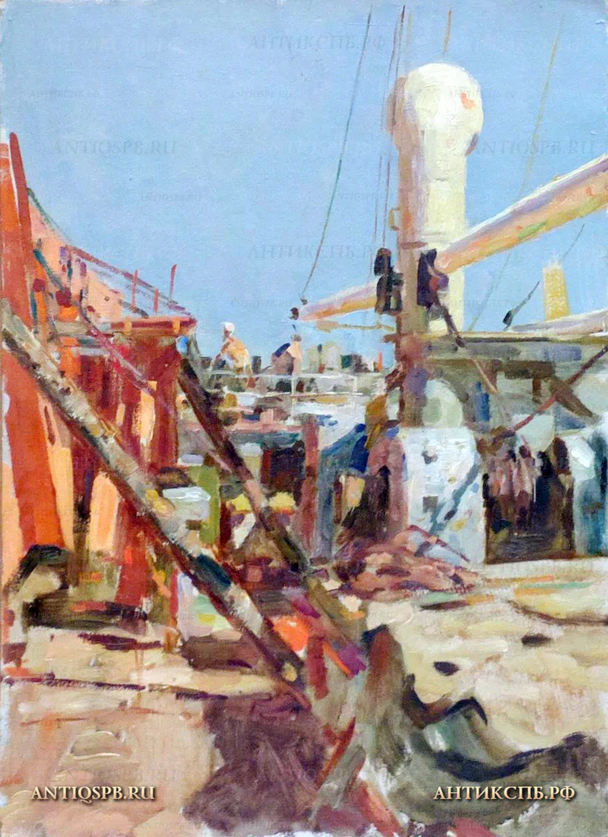 Картина "Палуба". Картон, масло. Бантиков Андрей Сергеевич (1914-2002). СССР. Сер. XX века. №170